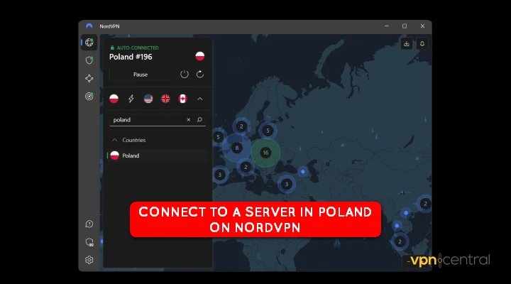 connect to a server in poland on nordvpn