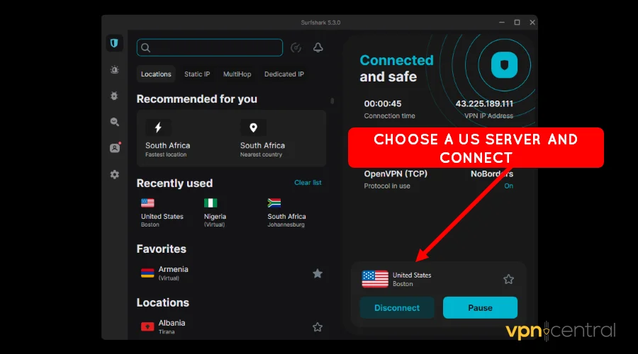connect to a us-based server on surfshark