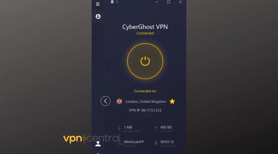 cyberghost connected to uk