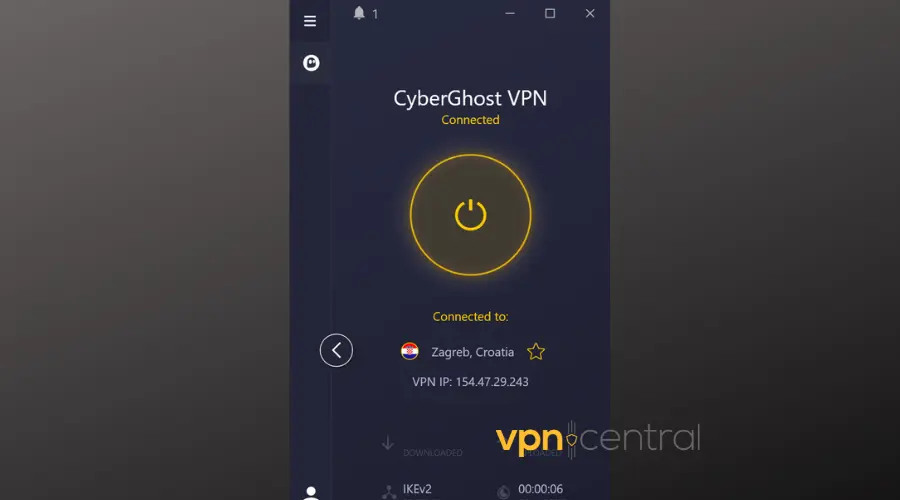cyberghost vpn connected to croatia