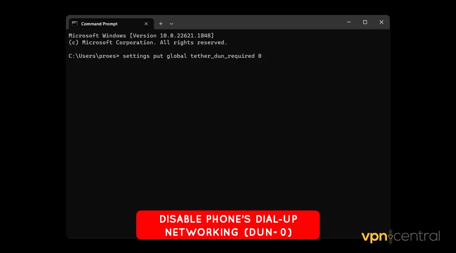 disable dial up networking on the phone
