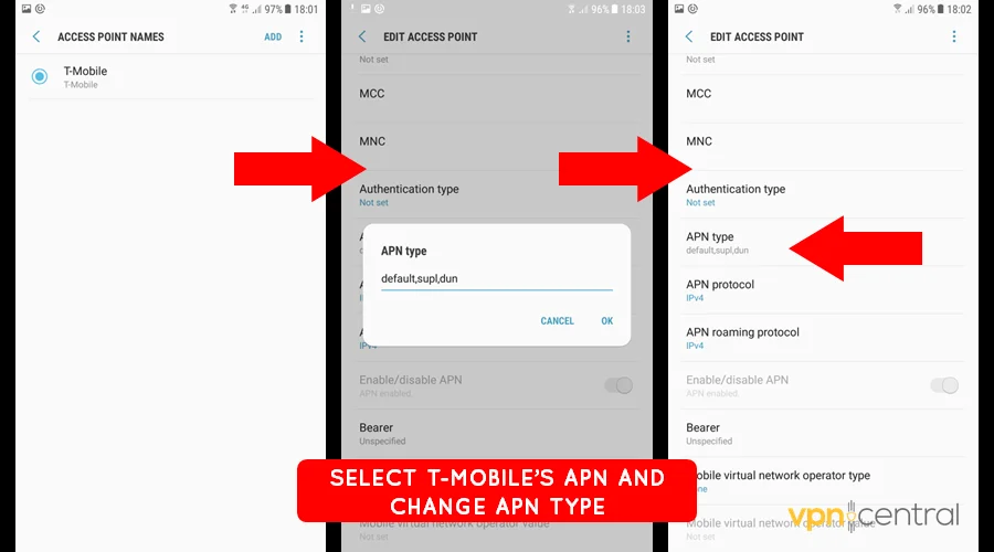 modify the t-mobile apn type