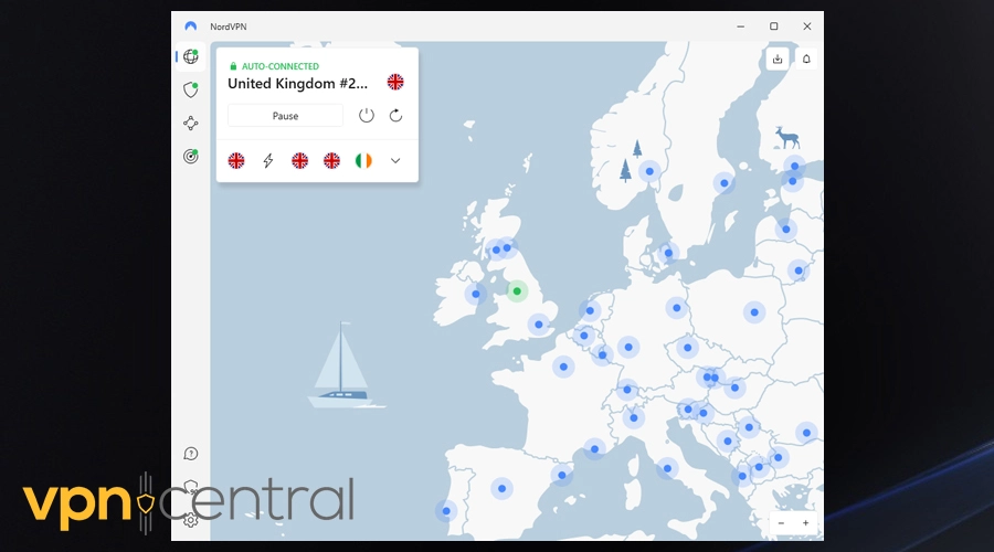 nordvpn connected to a uk server