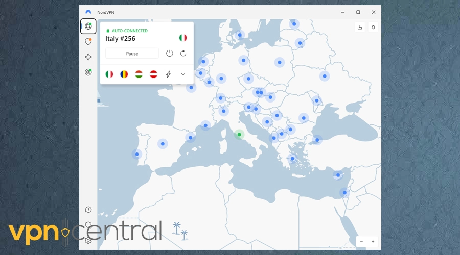 nordvpn connected to italy server