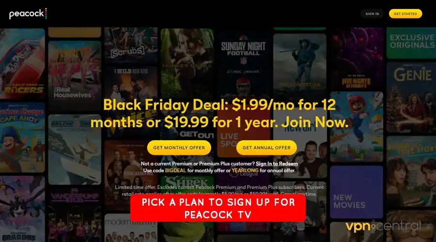 pick a plan to sign up for peacock tv