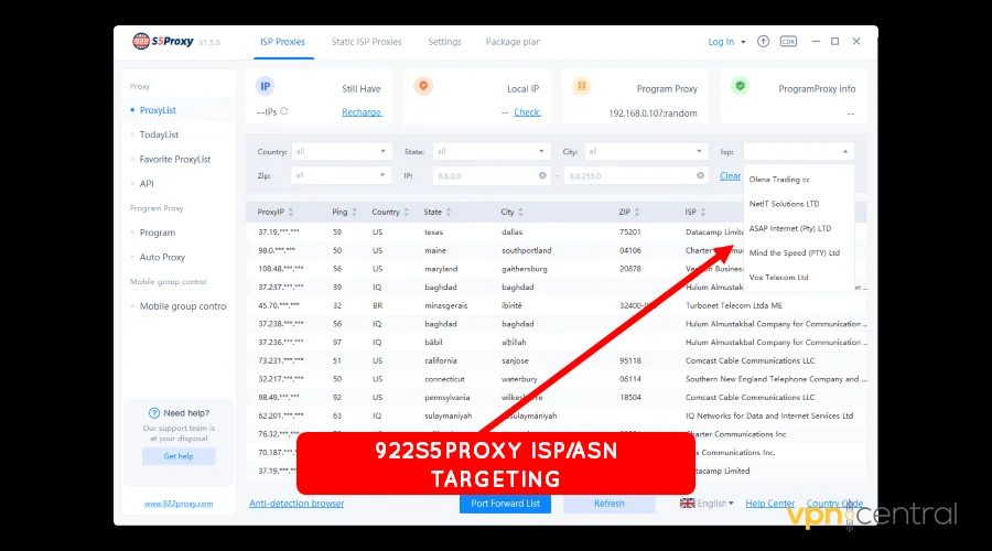 922s5proxy isp-asn targeting