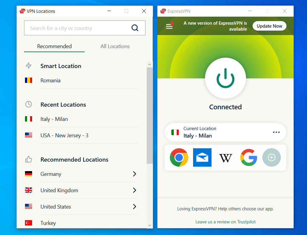expressvpn connected to italian server