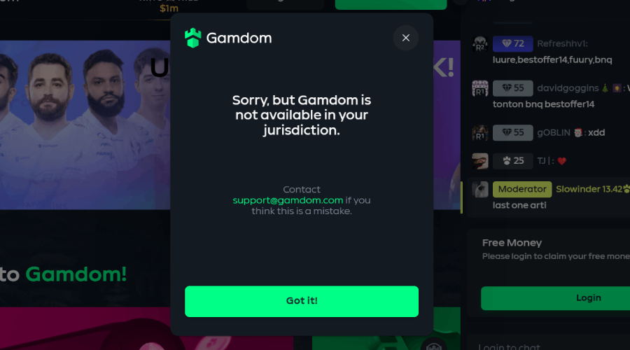 Gamdom unavailable in the UK