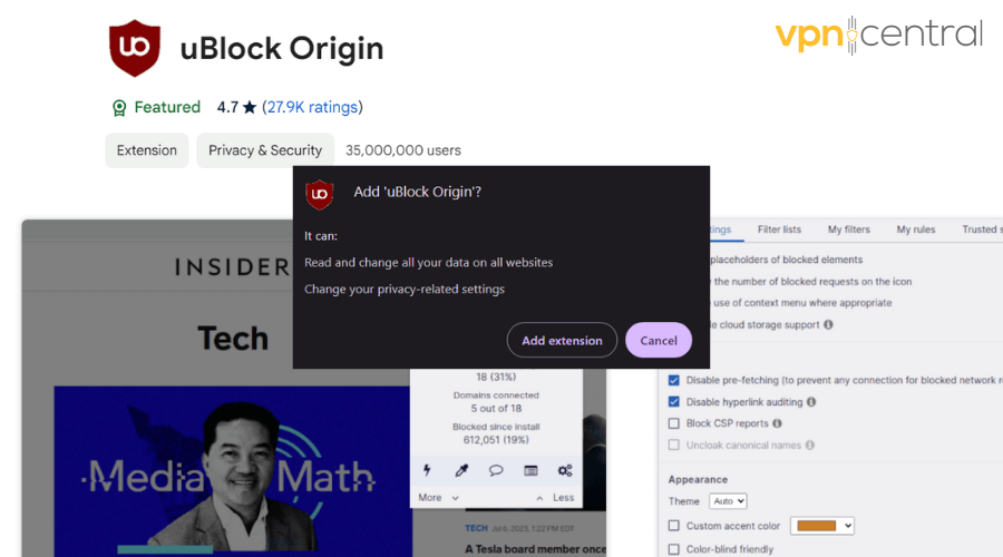 uBlock origin extension