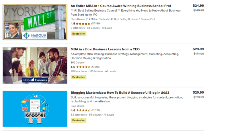 Udemy US course prices