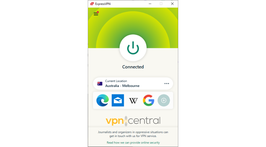 ExpressVPN connected to Australian server