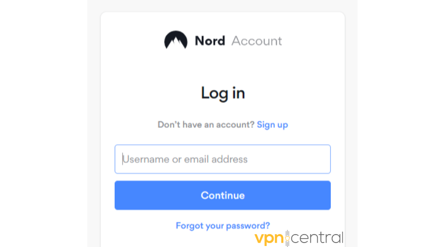 NordVPN log in