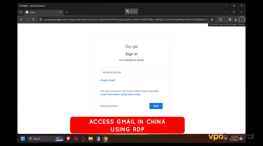 access gmail using rdp
