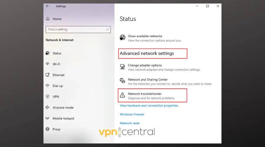 advanced network settings pc