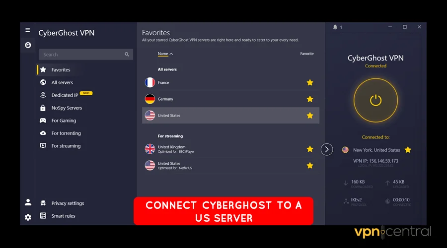 connect cyberghost vpn to united states