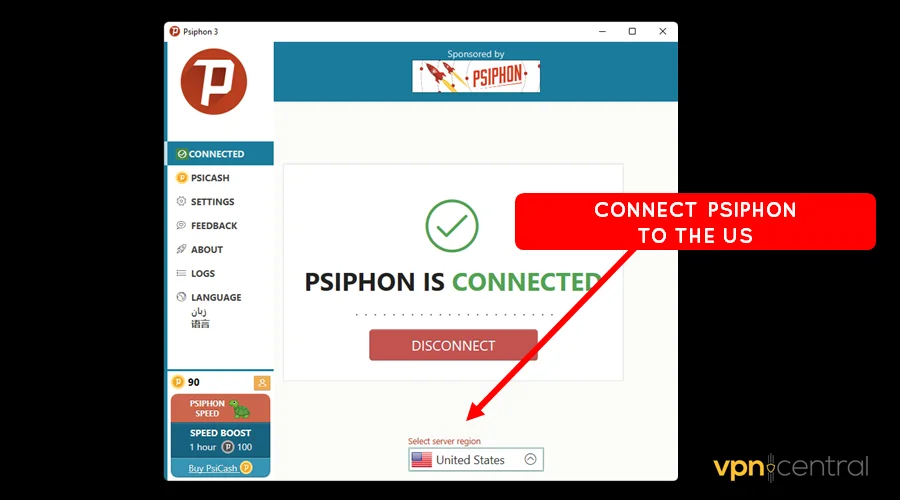 psiphon connected