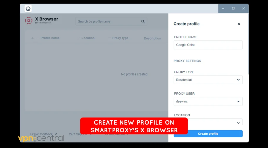 create new profile on smartproxy x browser