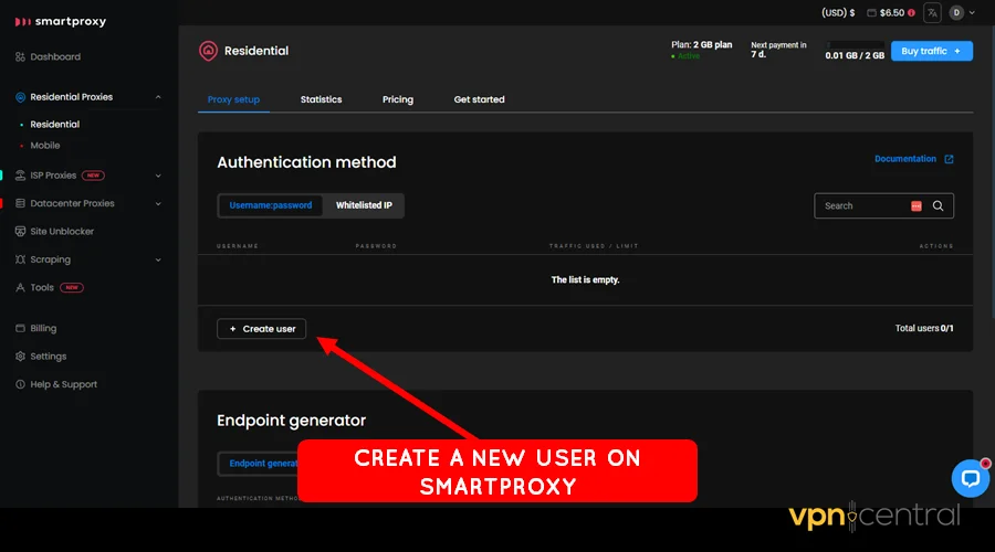 create new user on smartproxy