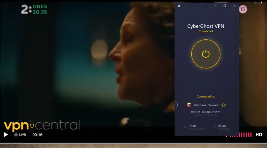 Streaming Jednak TV while connected to CyberGhost