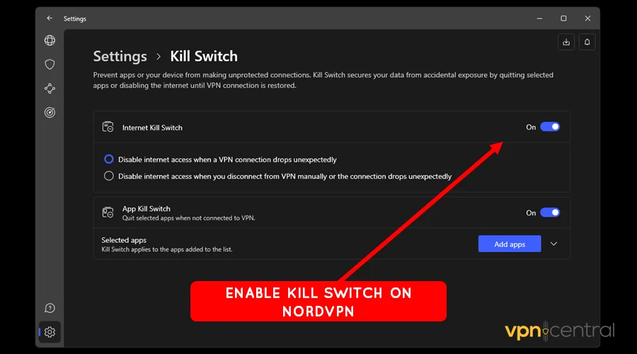 enable kill switch on nordvpn