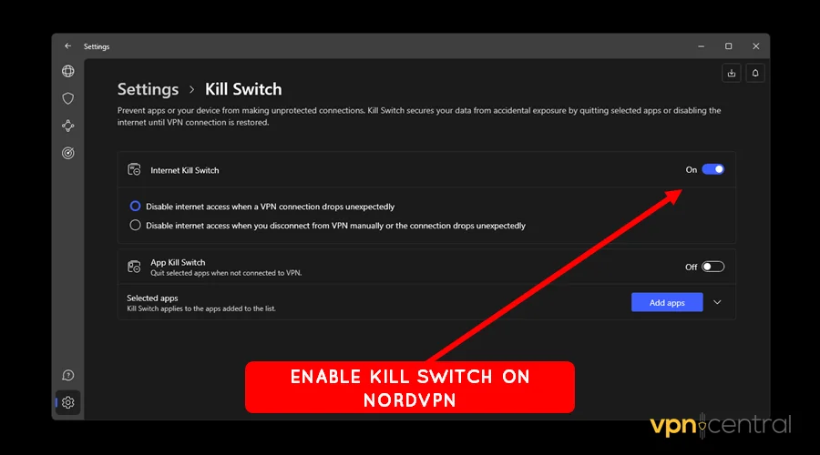 enable the kill switch on nordvpn