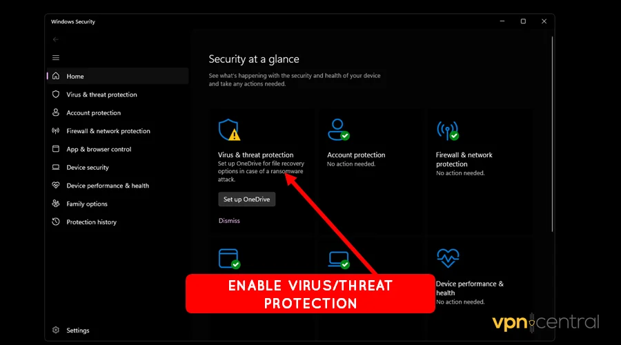 enable virus and threat protection