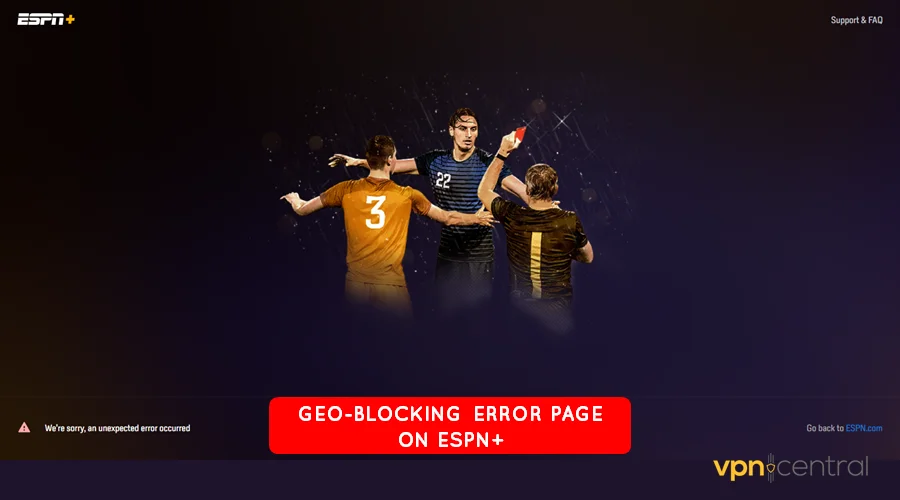 geo-blocking error page on espn plus