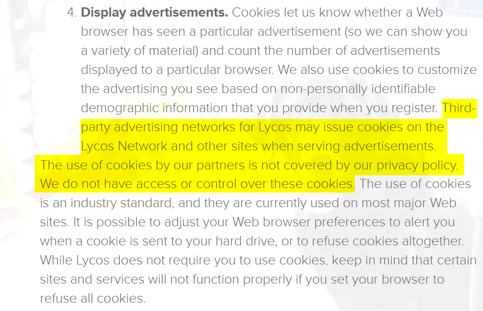 Lycos privacy policy