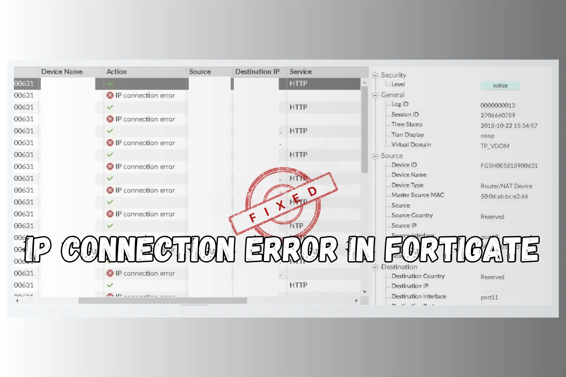 ip connection error fortigate