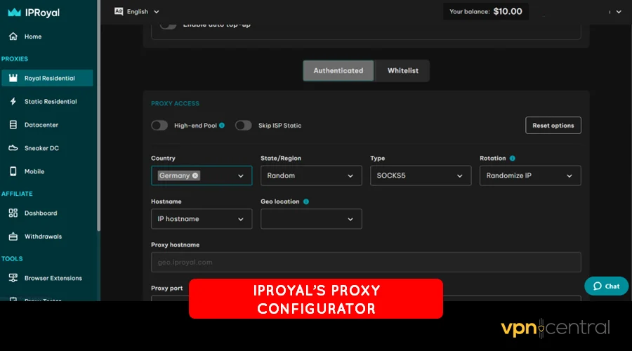 iproyal sneaker proxy configurator
