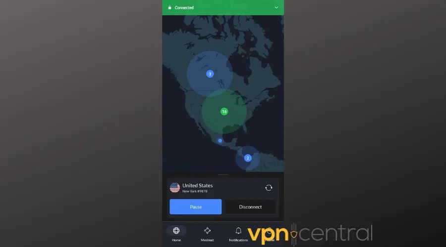 nordvpn connected to us android