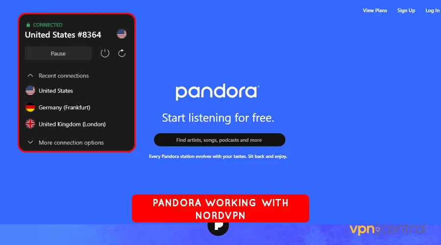 pandora working with nordvpn