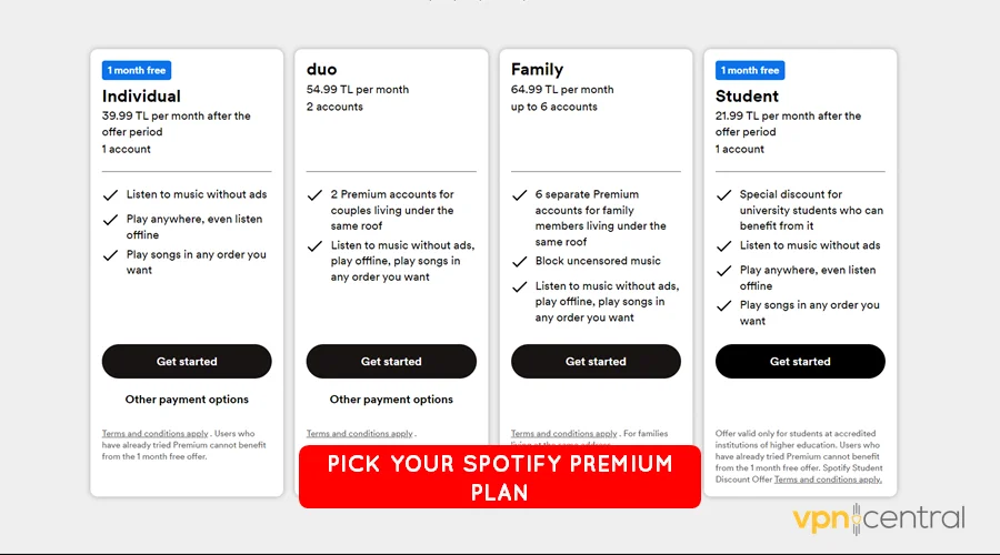 pick your spotify premium plan