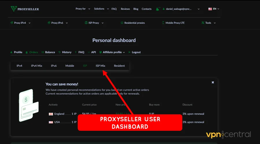 proxyseller user dashboard