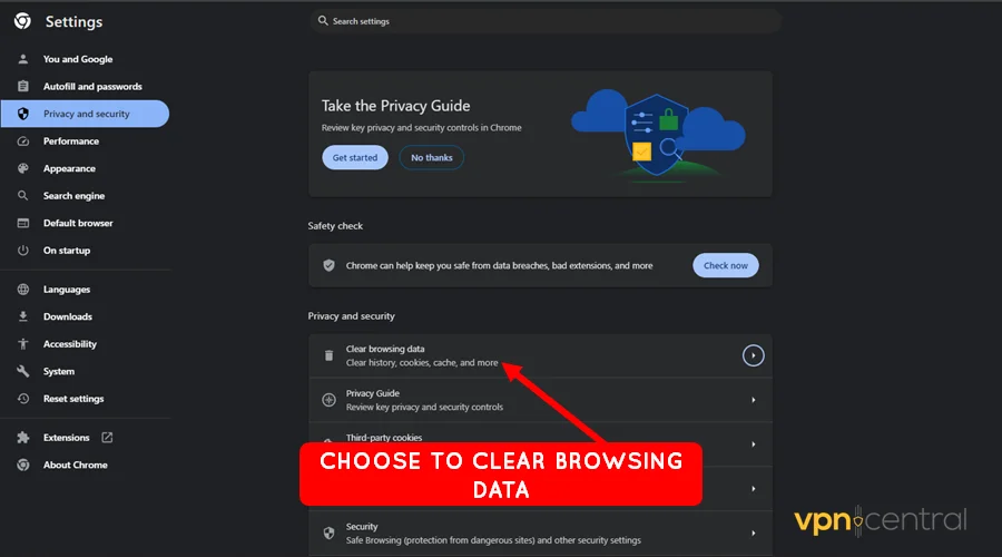select clear browsing data