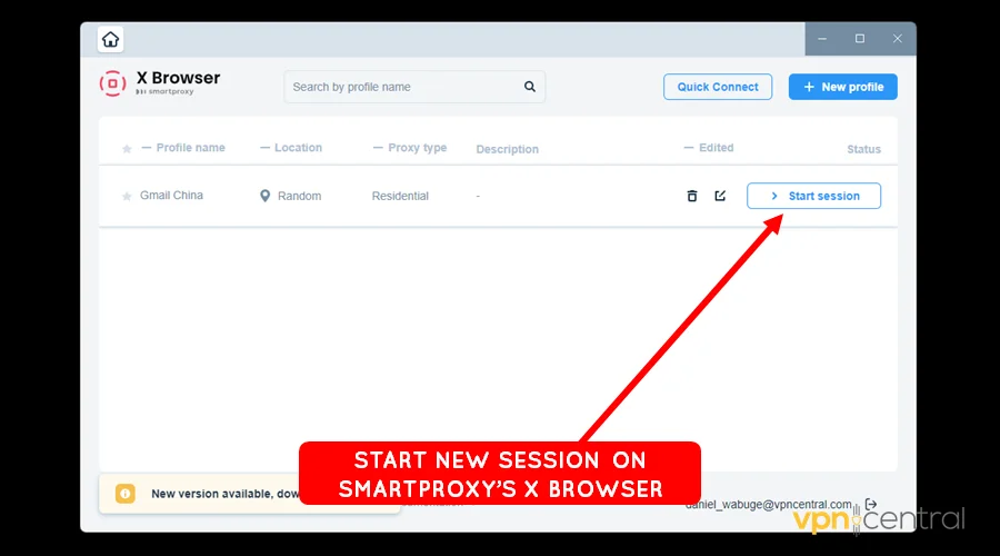 start session on smartproxy x browser