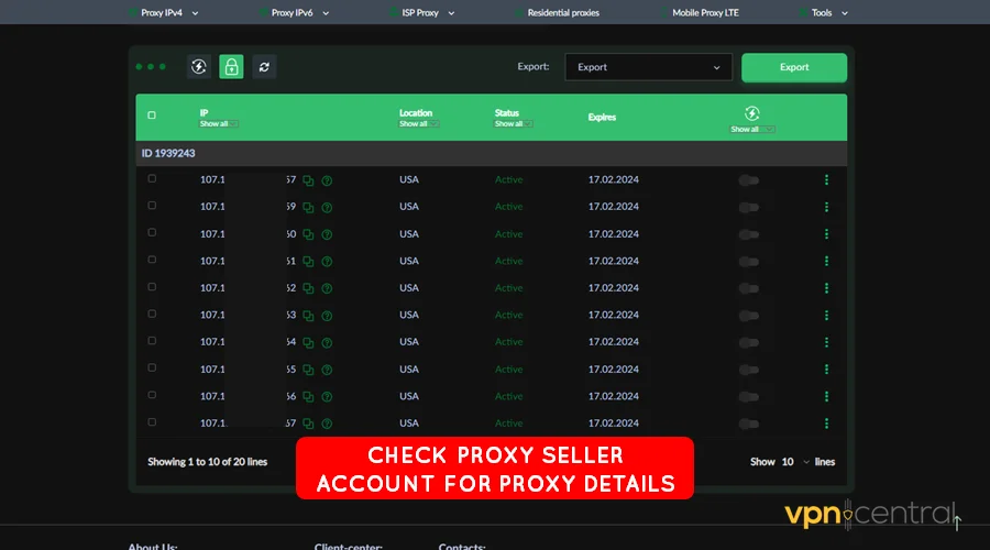 check proxy seller account for details