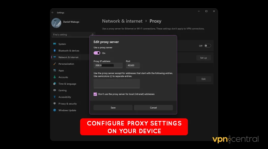 configure proxy settings on your device