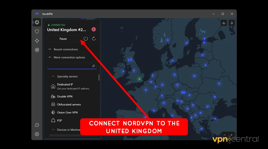 connect nordvpn to a uk server
