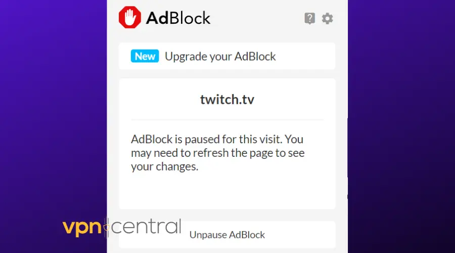 disable ad blocker on twitch