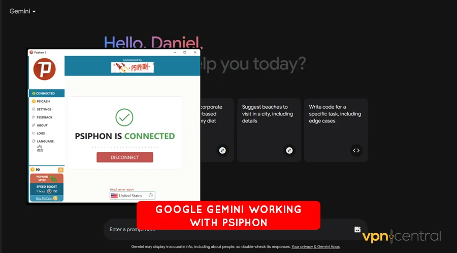 google gemini working with nordvpn