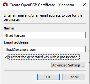 kleopatra - create openpgp certificate