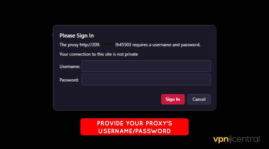 provide your proxy's username and password