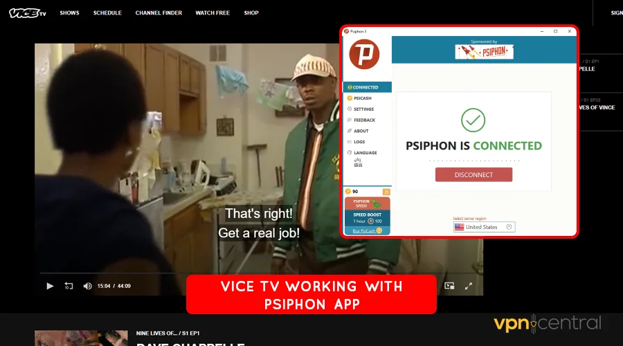 vice tv working with psiphon