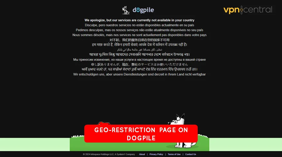 geo-restriction page on dogpile