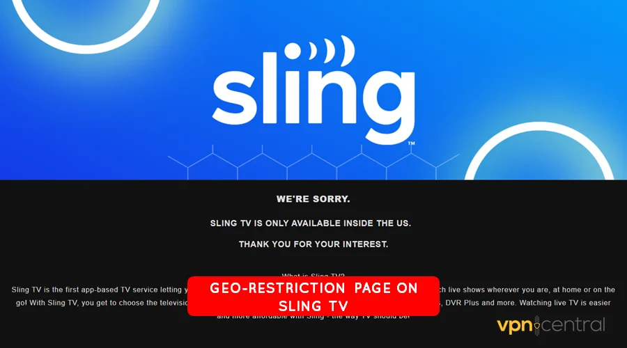 geo-restriction page on sling tv