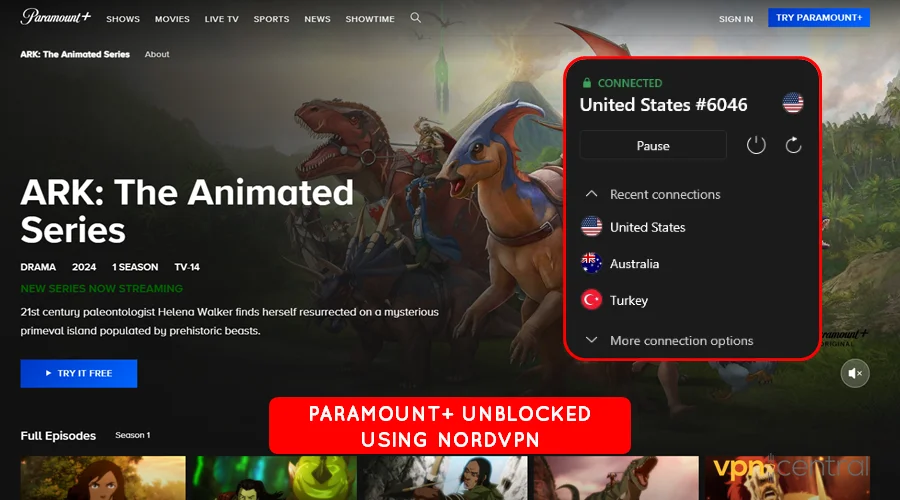 paramount+ unblocked using nordvpn