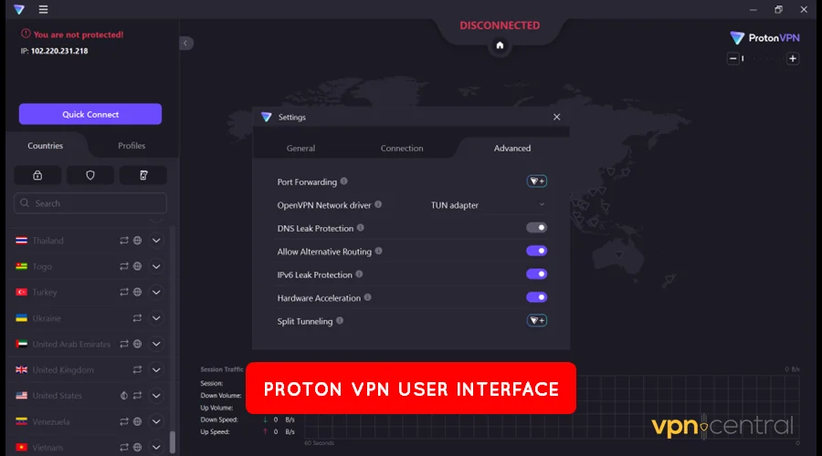 proton vpn user interface
